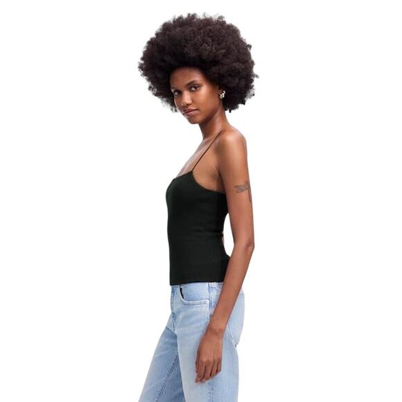 NWT J.Crew Black Square Neck Tank Top XS Spaghetti Strap Slim Fit - Picture 3 of 9